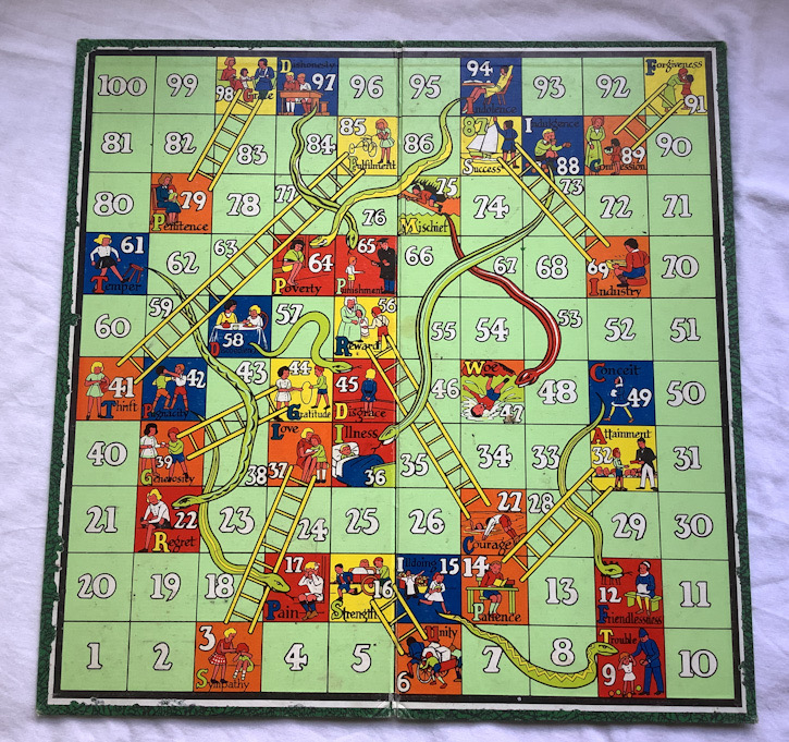 1950s New Zealand made Holdson Snakes and Ladders board game